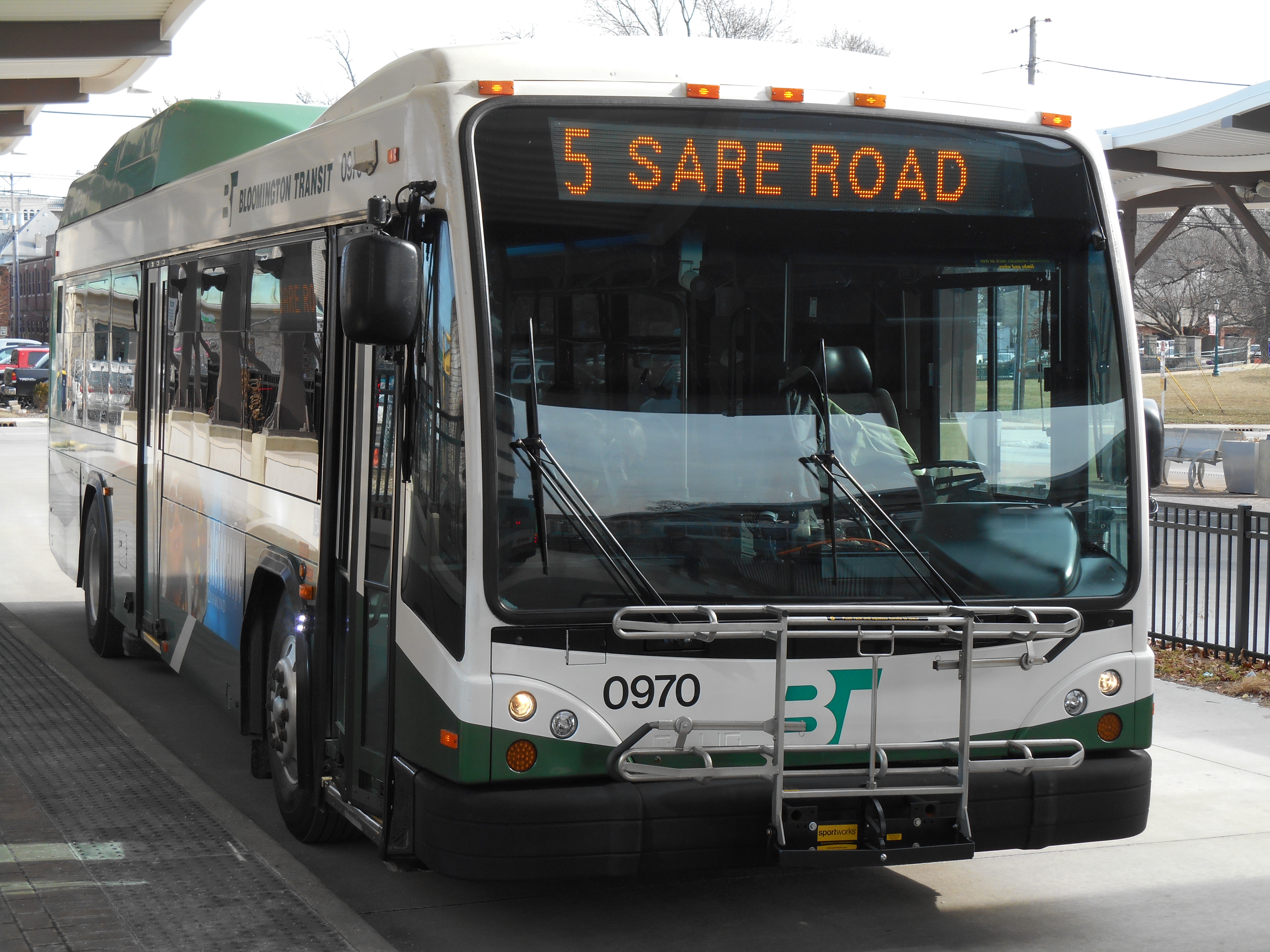 photo of a bloomington transit hybrid electric bus