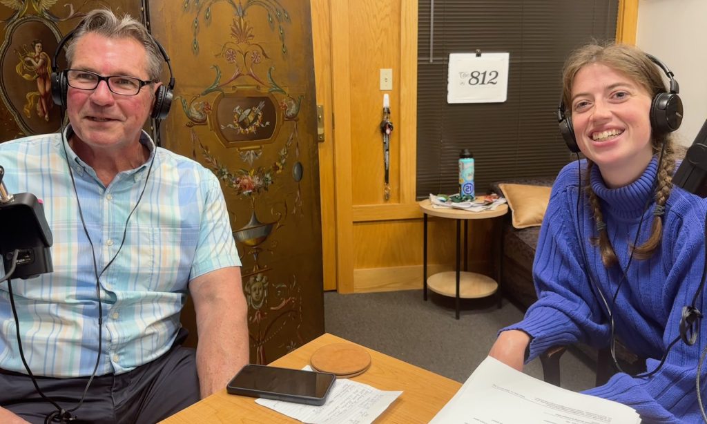 John Connell and Shelley Strimaitis recording The 812 Show